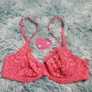 VS Body Bright Pink Crochet Lace Unlined Demi Bra